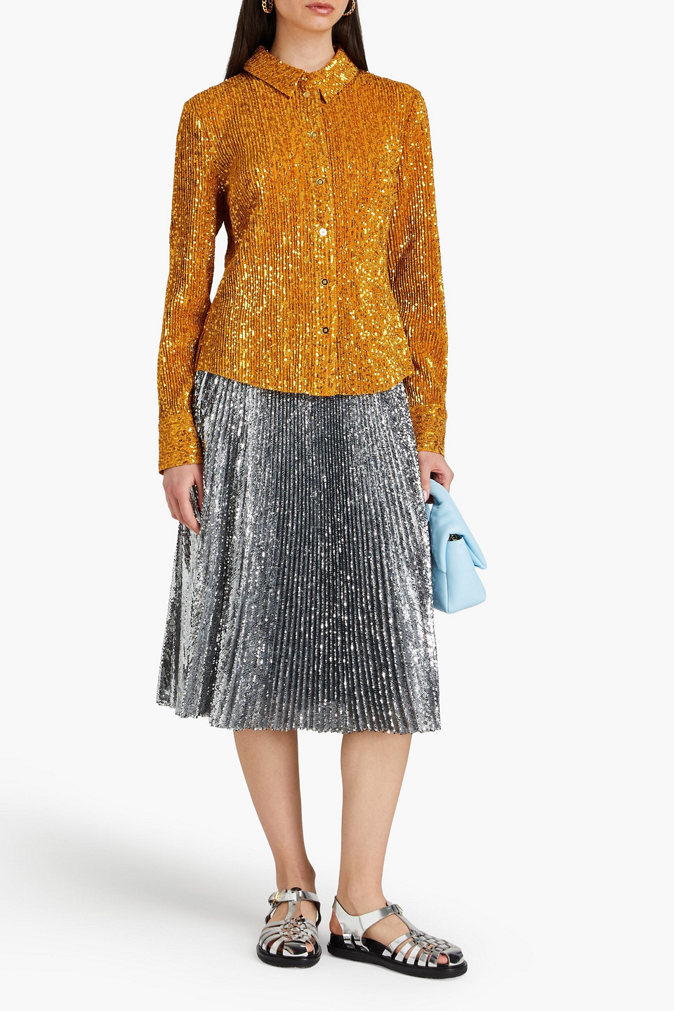Shop Stine Goya Daya Sequined Lamé Shirt In Marigold