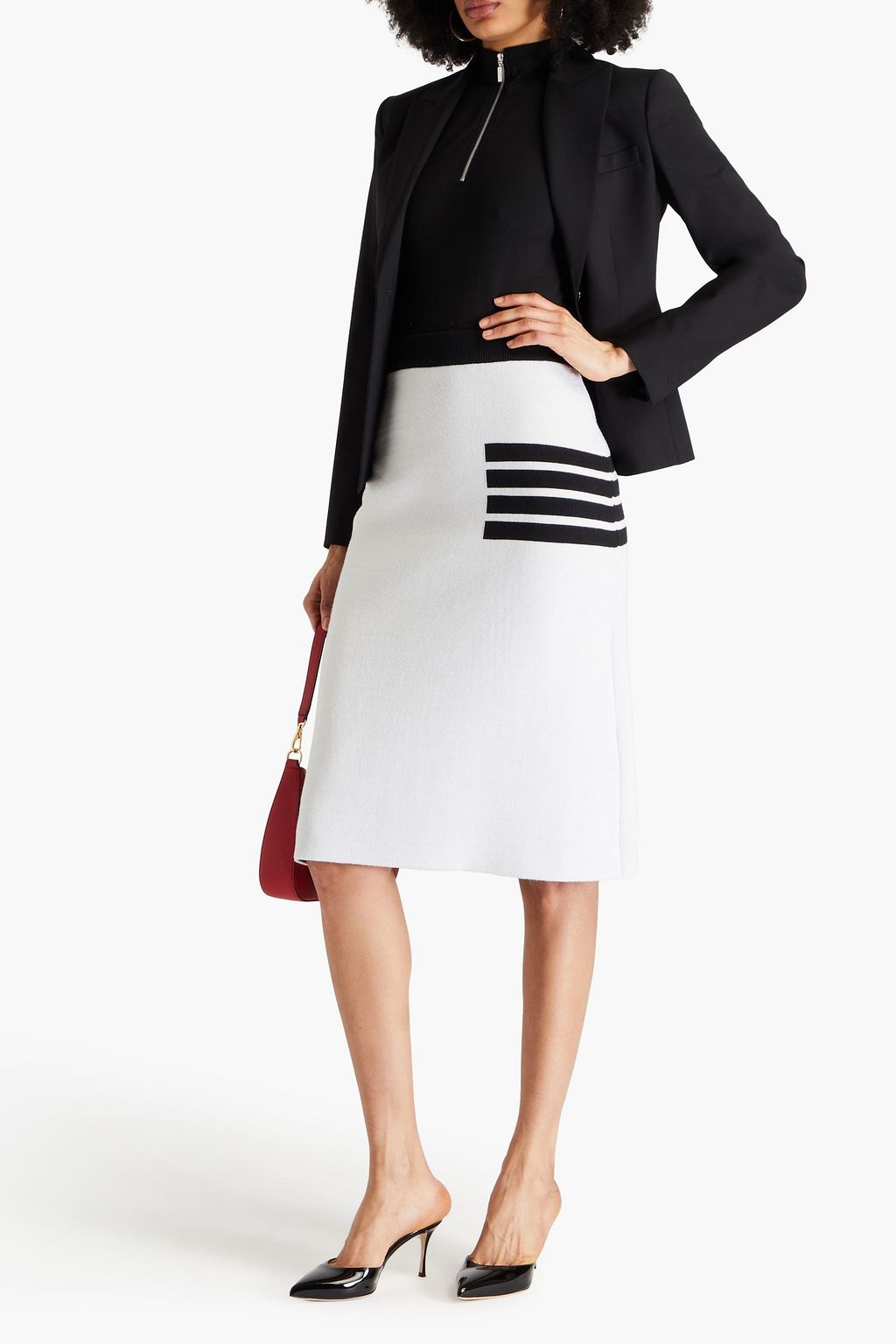 THOM BROWNE Striped intarsia wool-blend skirt