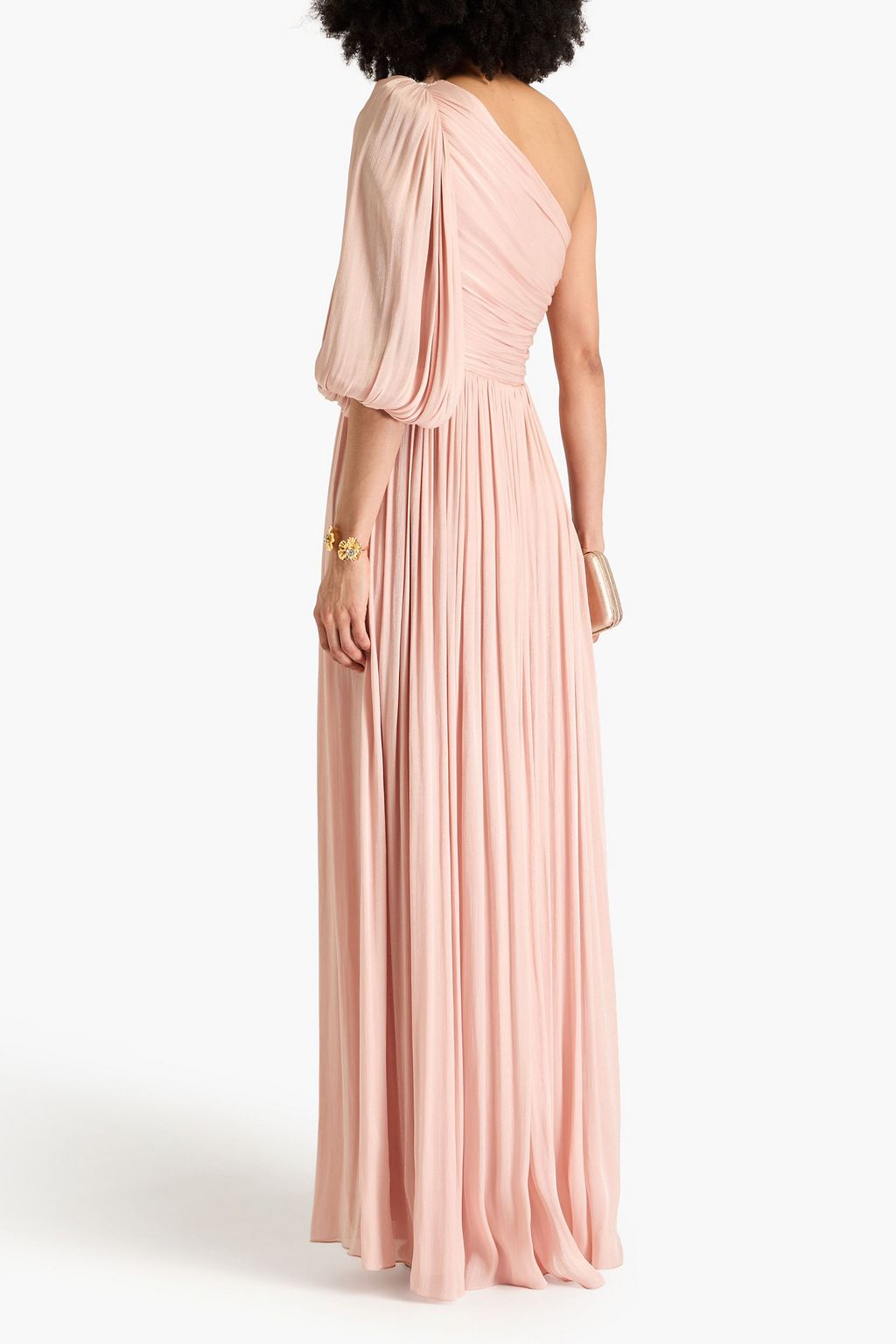 COSTARELLOS One-sleeve draped satin-jacquard gown