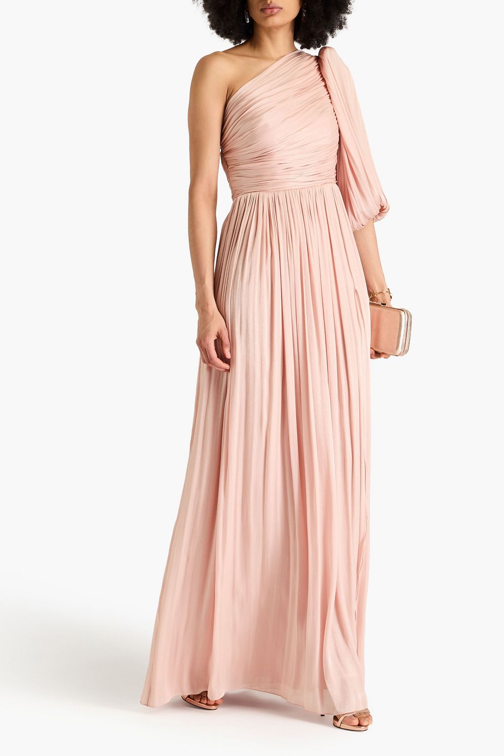 COSTARELLOS One-sleeve draped satin-jacquard gown