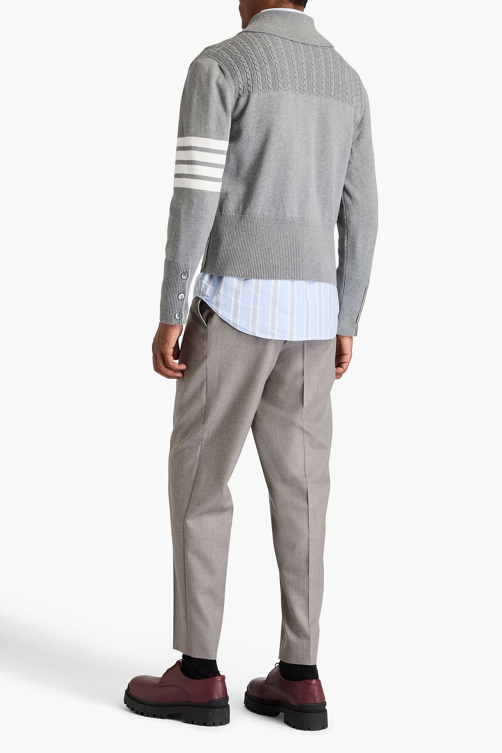 THOM BROWNE Striped cable-knit cotton cardigan