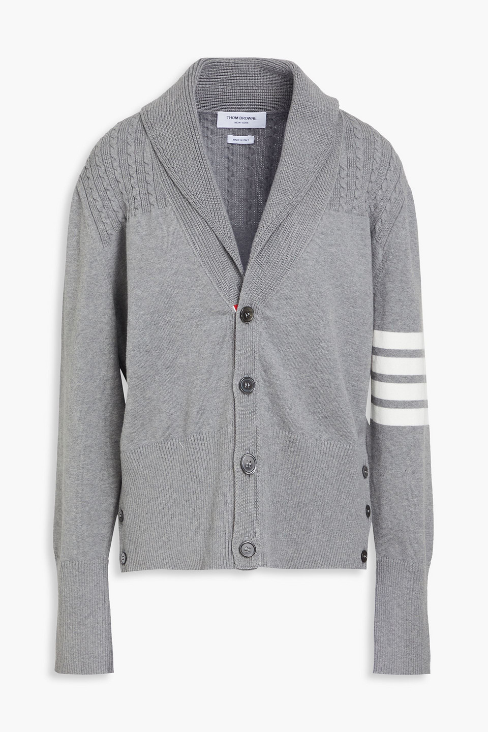 Thom Browne Cardigan Aus Baumwolle Mit Zopfstrickmuster Und Ripsbandbesatz In Grau