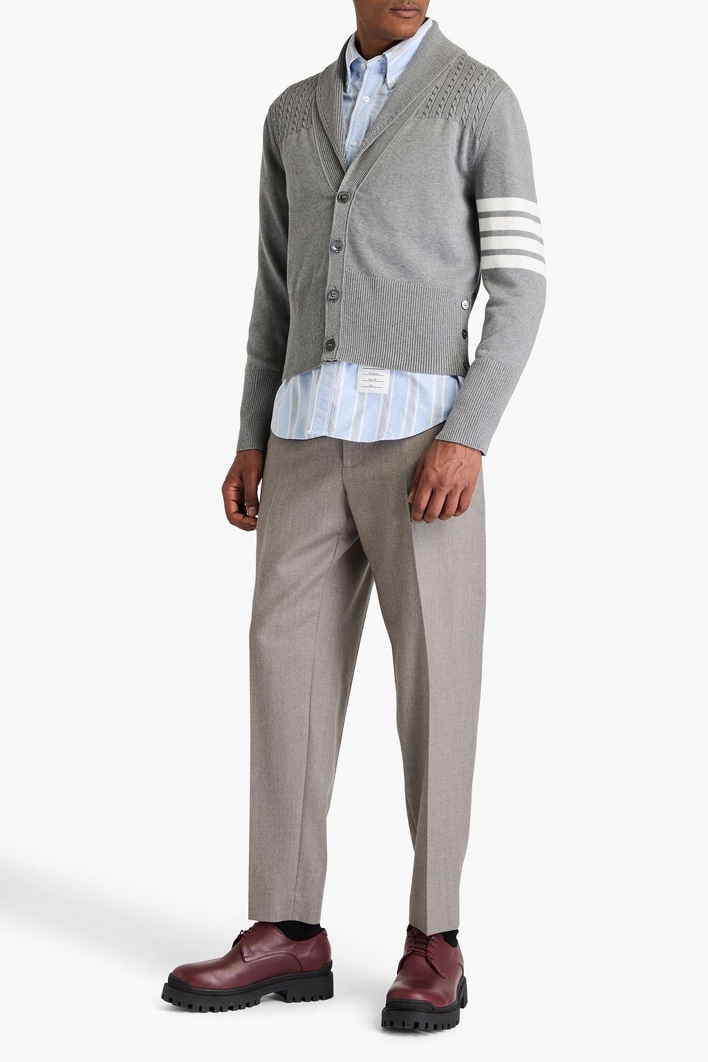 THOM BROWNE Striped cable-knit cotton cardigan