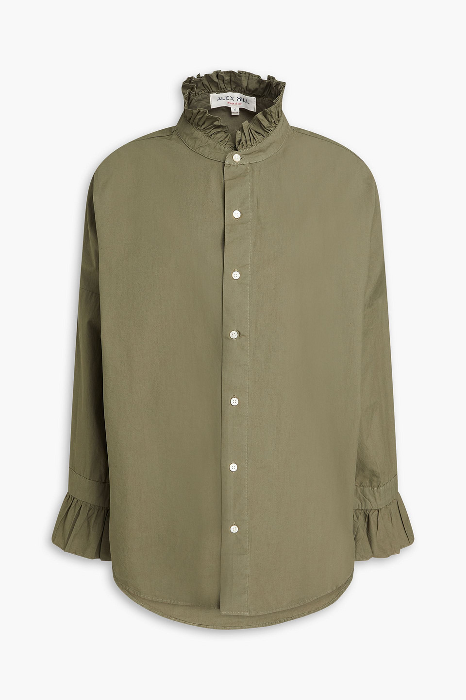 Alex Mill Ruffled Cotton-poplin Shirt In Army Green