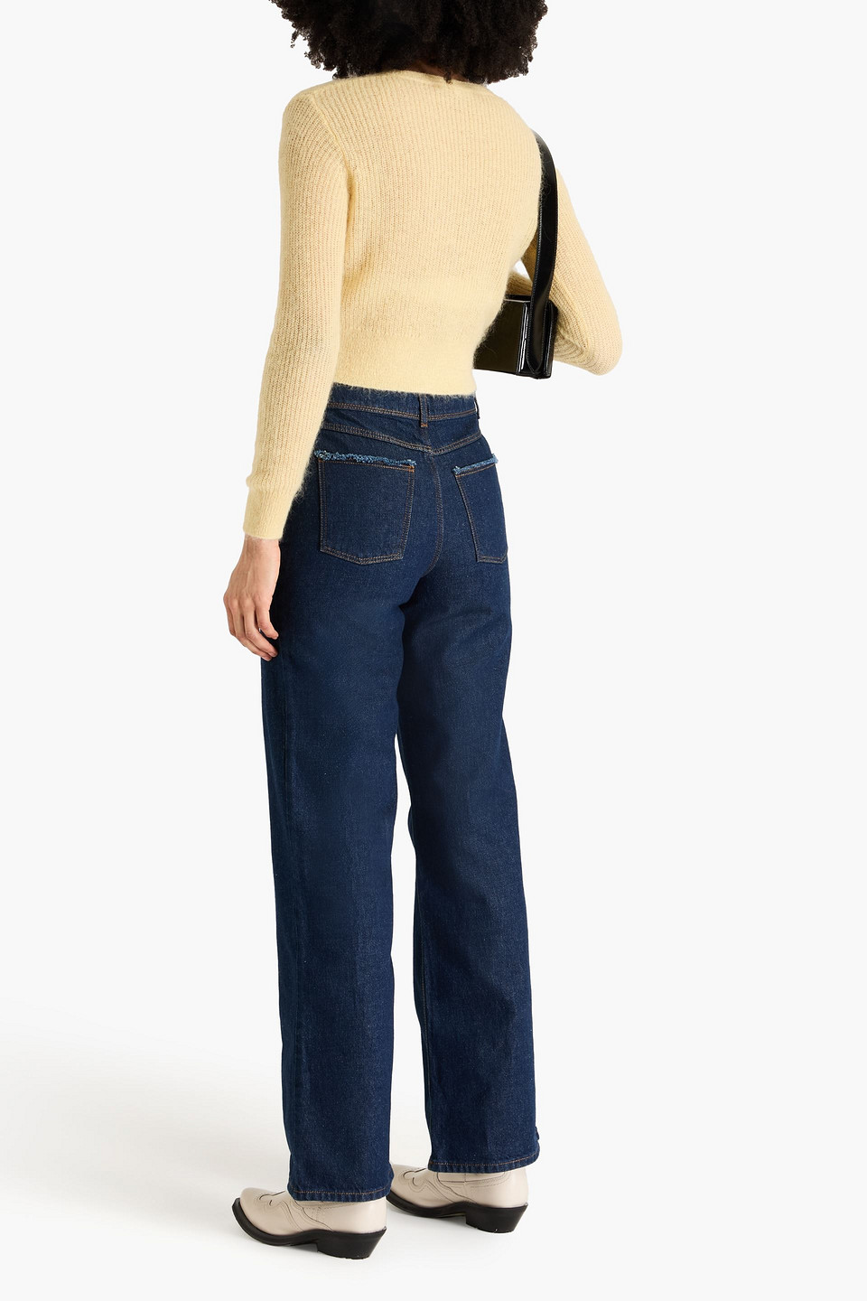Stine Goya Joelle Frayed Mid-rise Flared Jeans In Dark Denim
