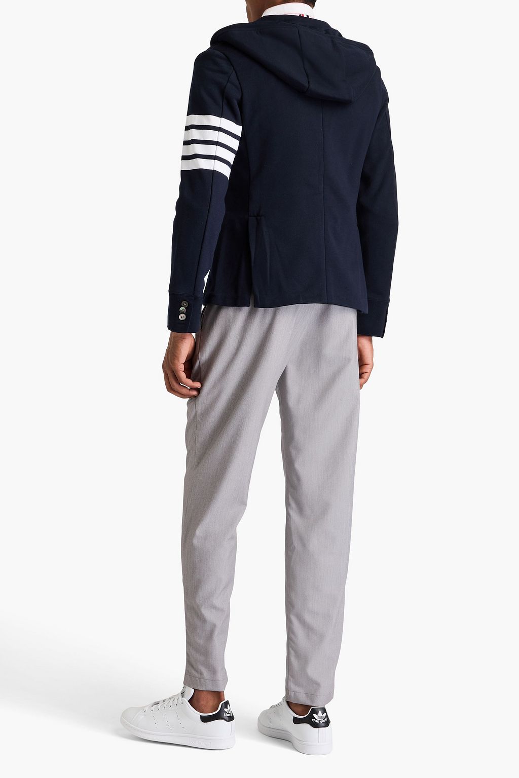 THOM BROWNE Striped French cotton-terry hooded blazer