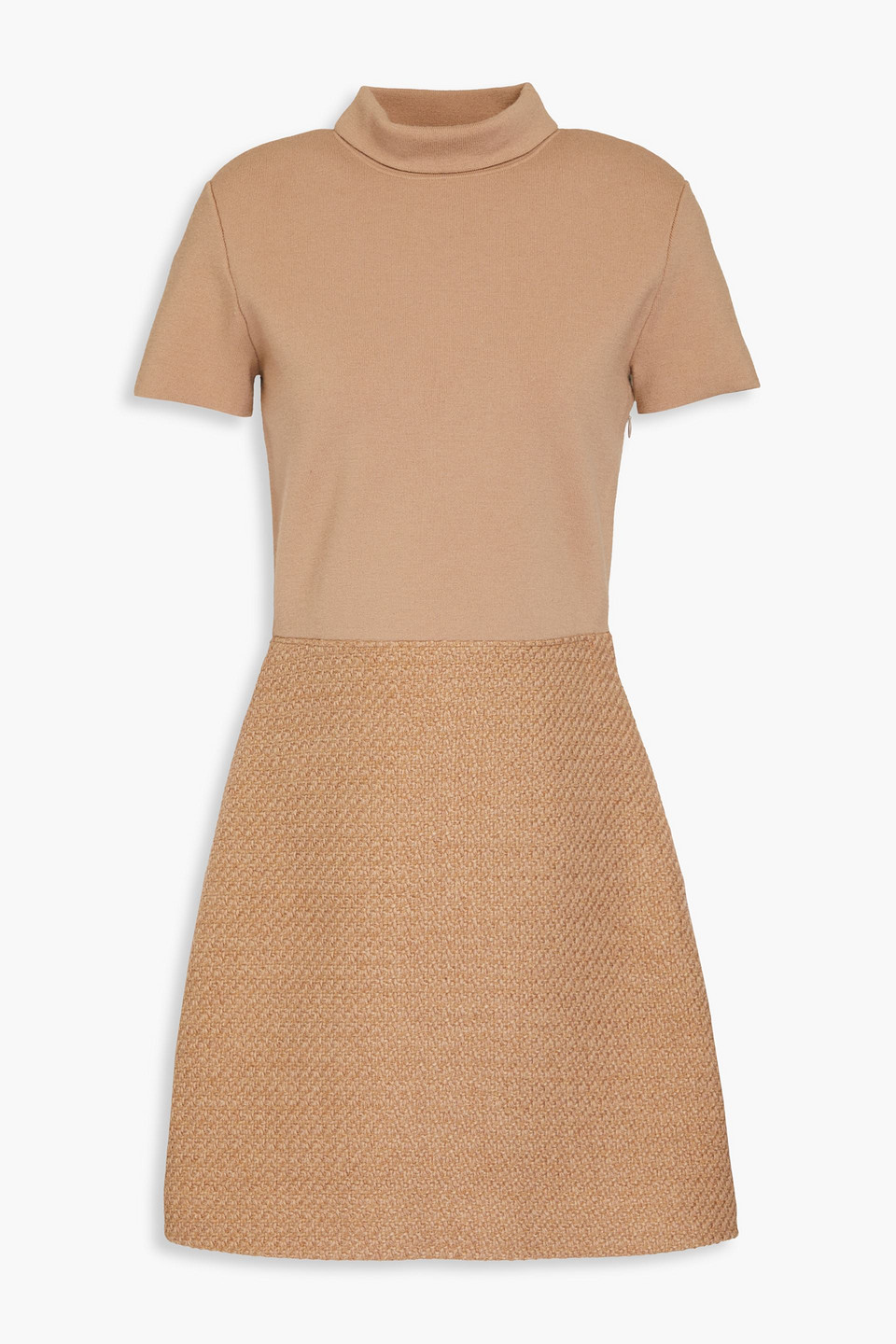 Theory Tweed-paneled Merino Wool-blend Mini Dress In Palomino