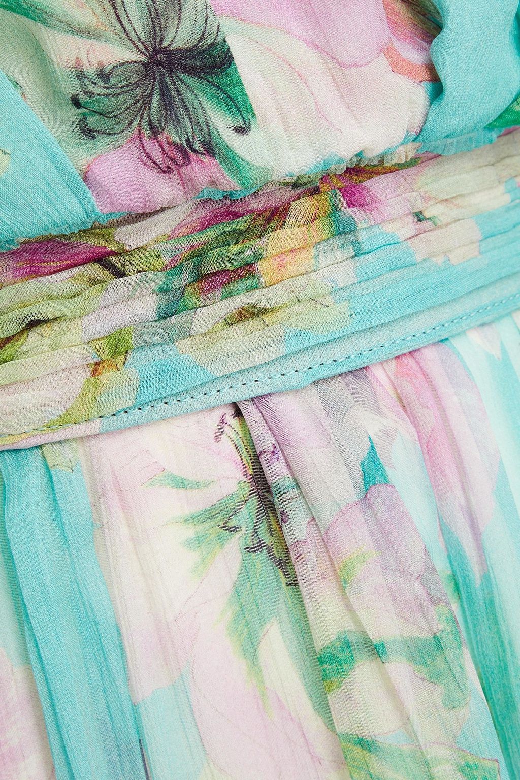 COSTARELLOS Gathered floral-print crepon gown