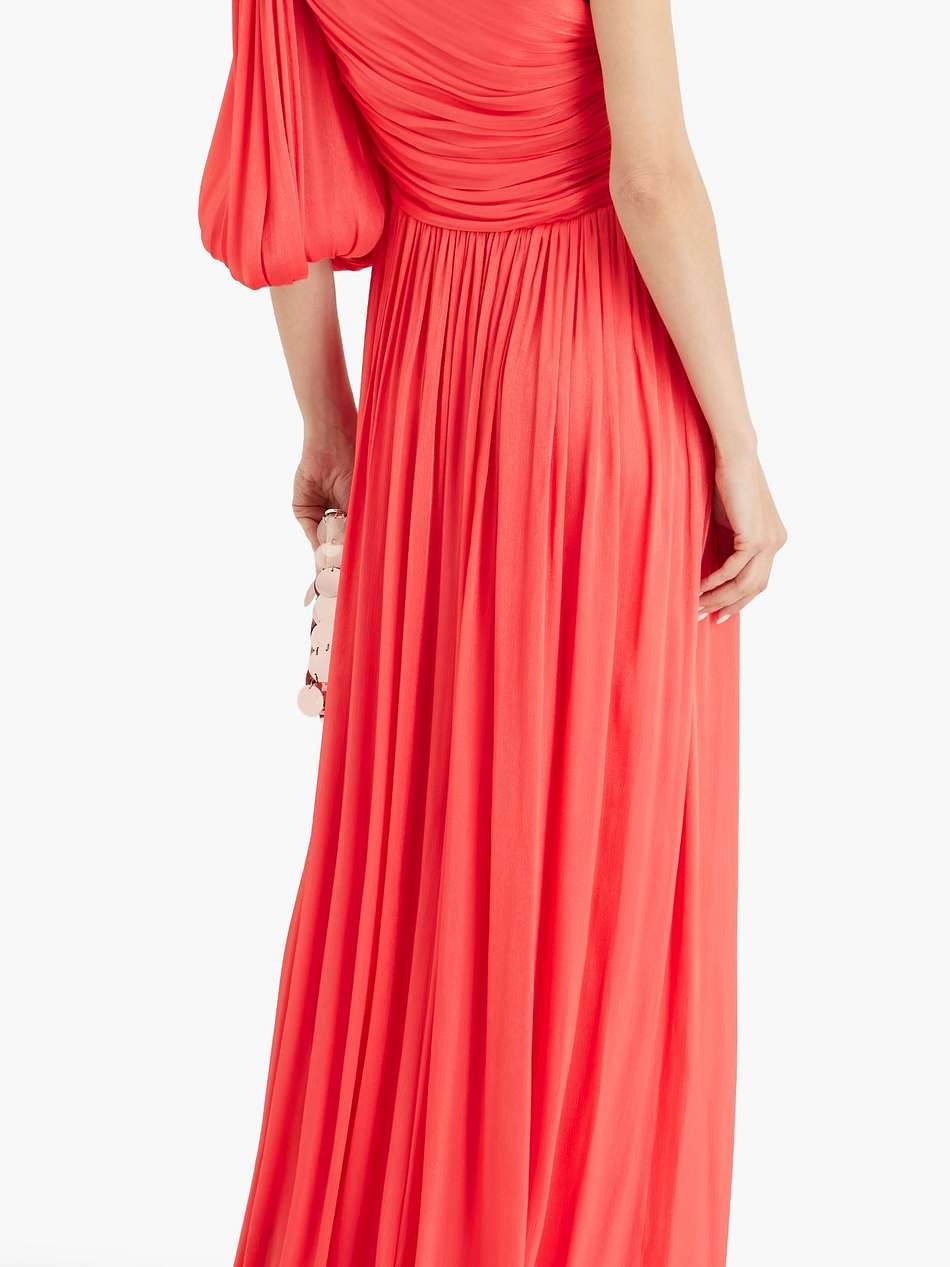 one-sleeve draped satin-jacquard gown