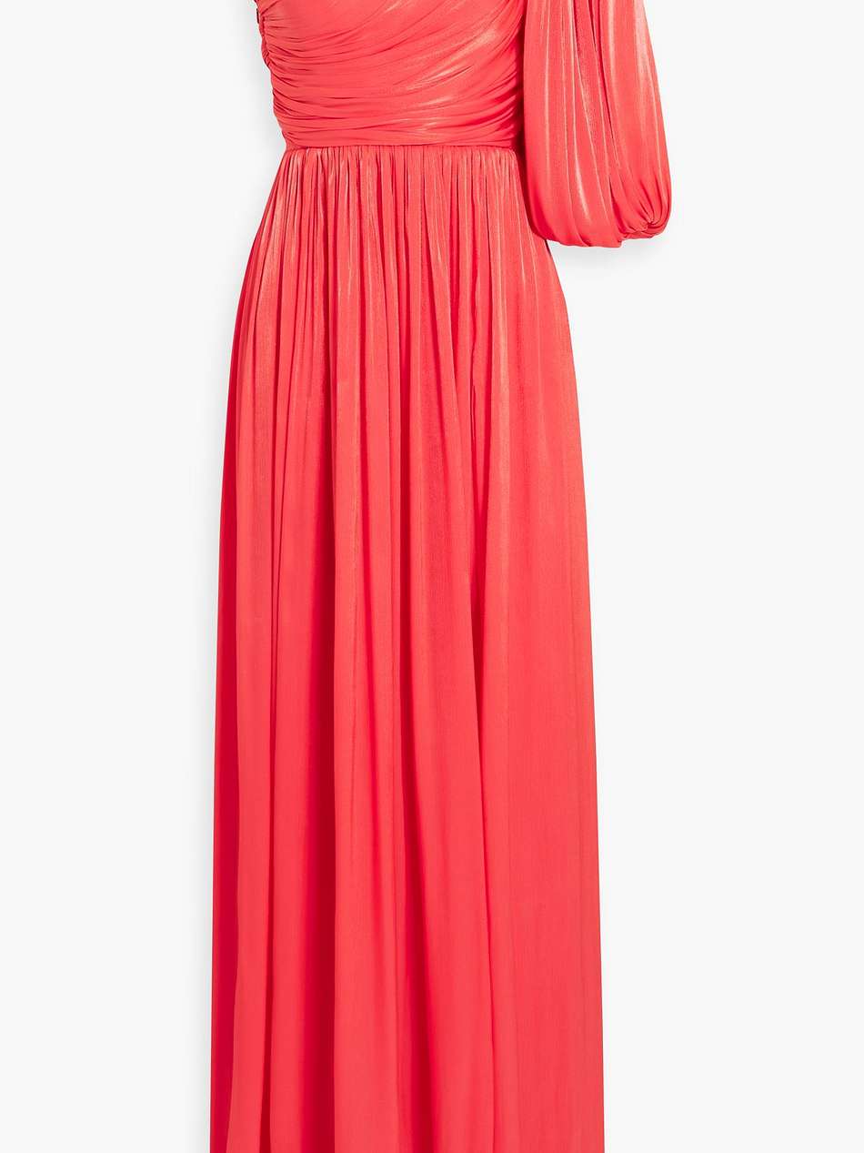 one-sleeve draped satin-jacquard gown