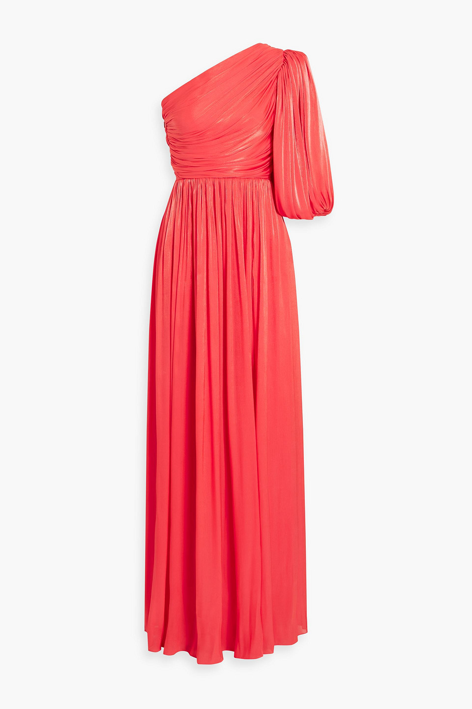 Costarellos One-sleeve Draped Satin-jacquard Gown In Coral