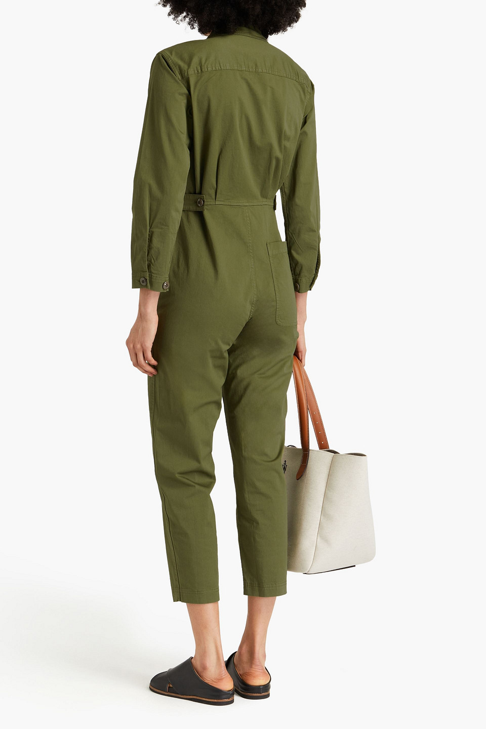 Alex Mill Standard Cropped Stretch-cotton Jumpsuit In Army Green