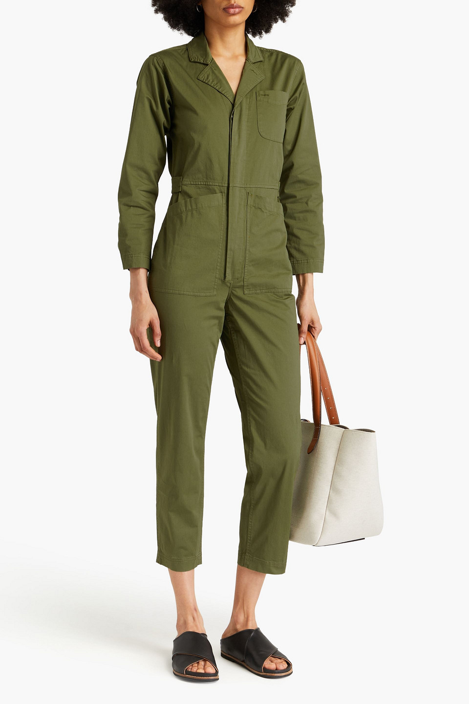 Alex Mill Standard Cropped Stretch-cotton Jumpsuit In Army Green