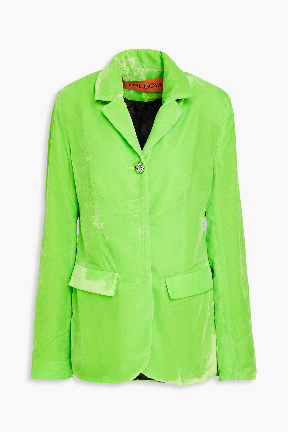 Shop Stine Goya Archi Velvet Blazer In Bright Green