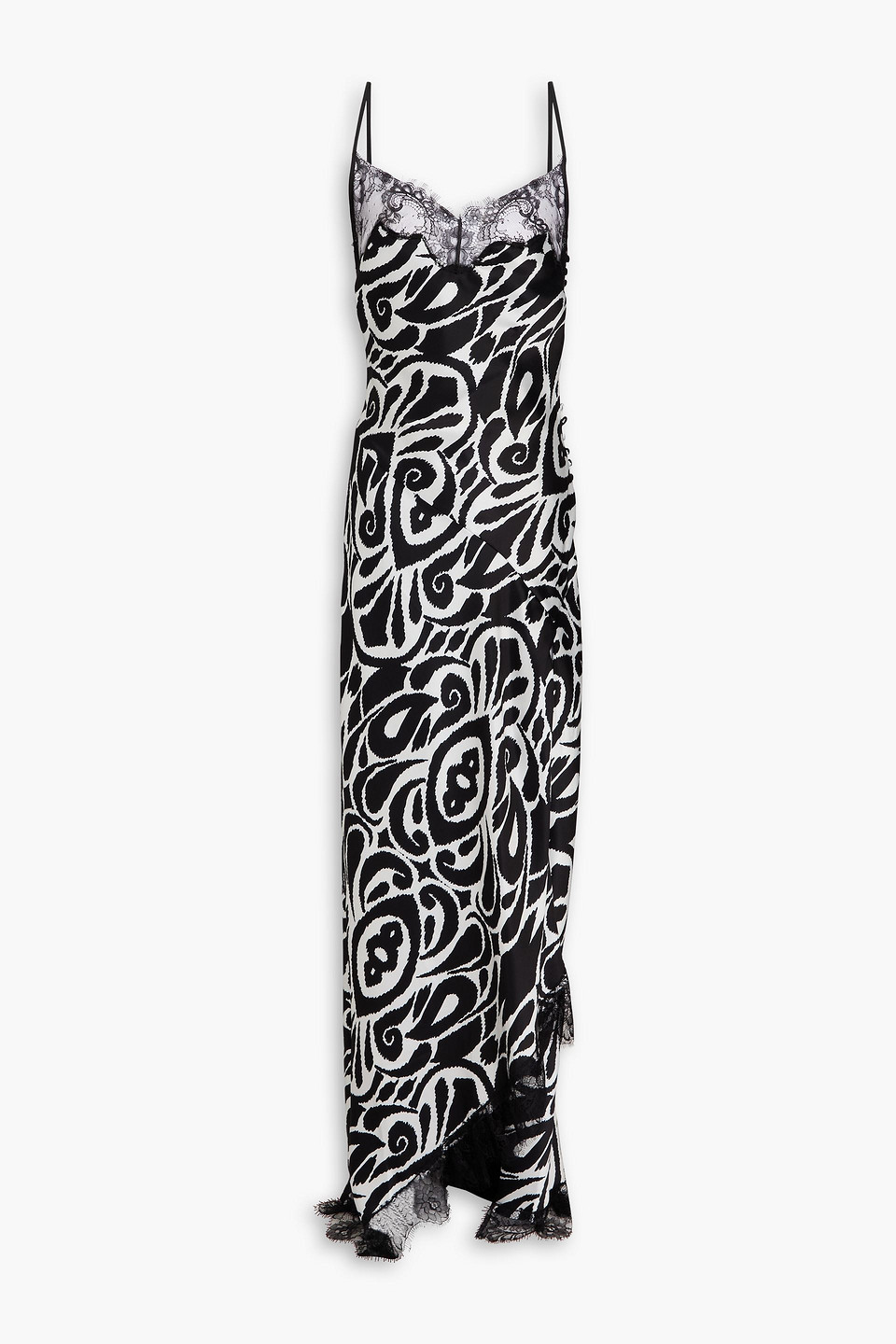 Nicholas Lace-trimmed Printed Sati Maxi Slip Dress In Schwarz