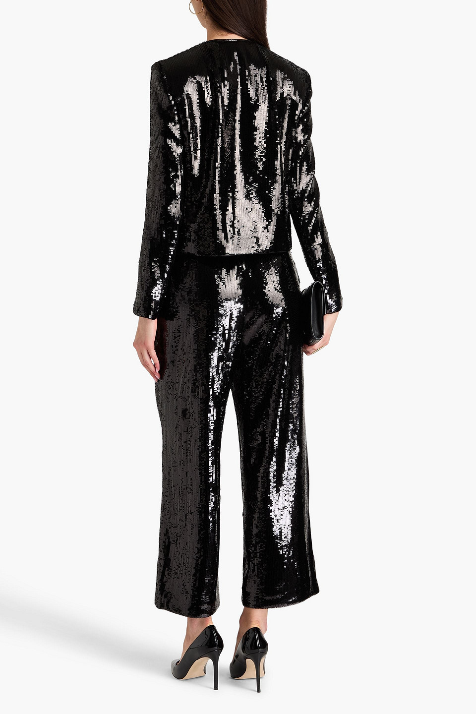 Theory Sequined Crepe Straight-leg Pants In Black