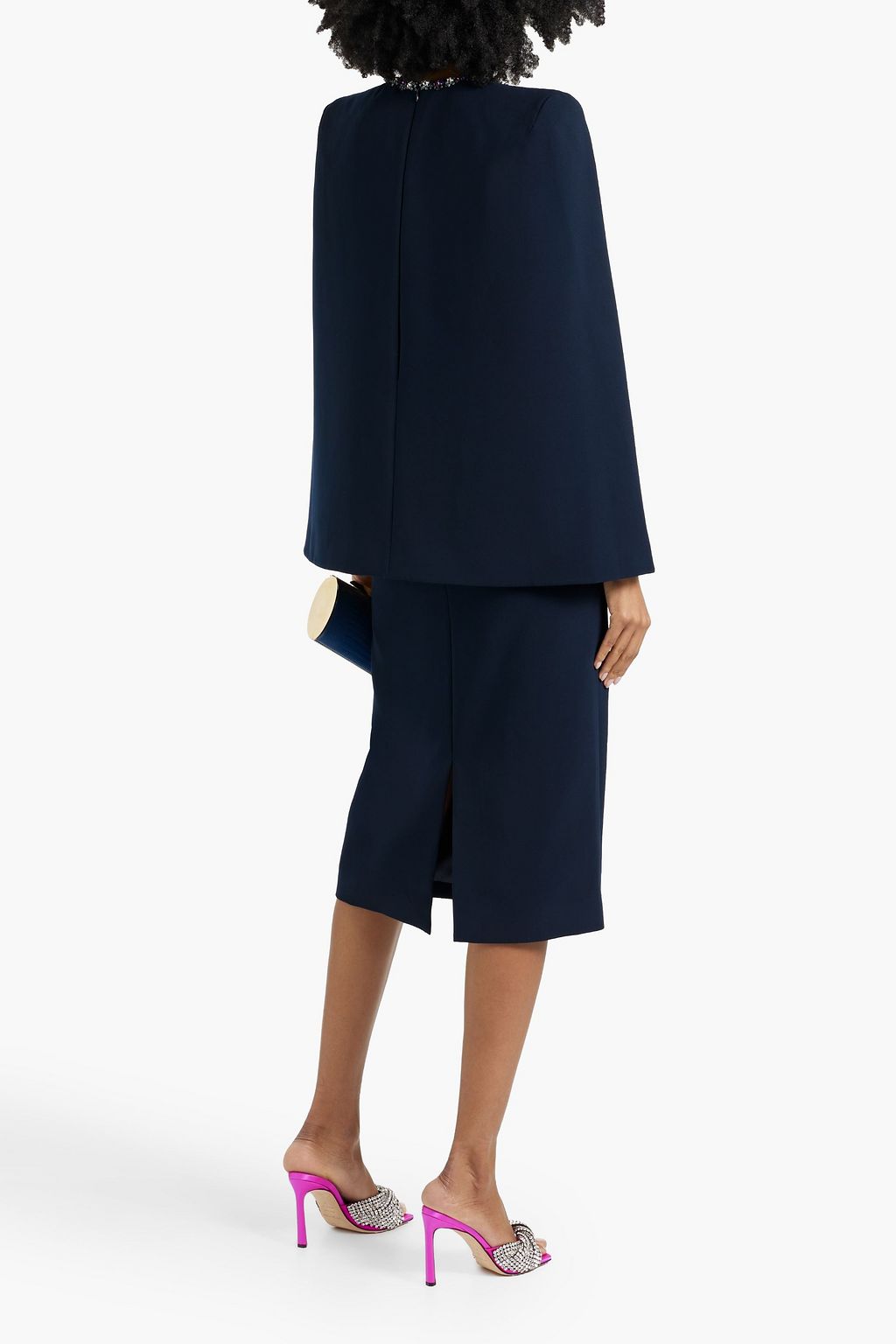 JENNY PACKHAM Embellished cape-effect crepe midi dress