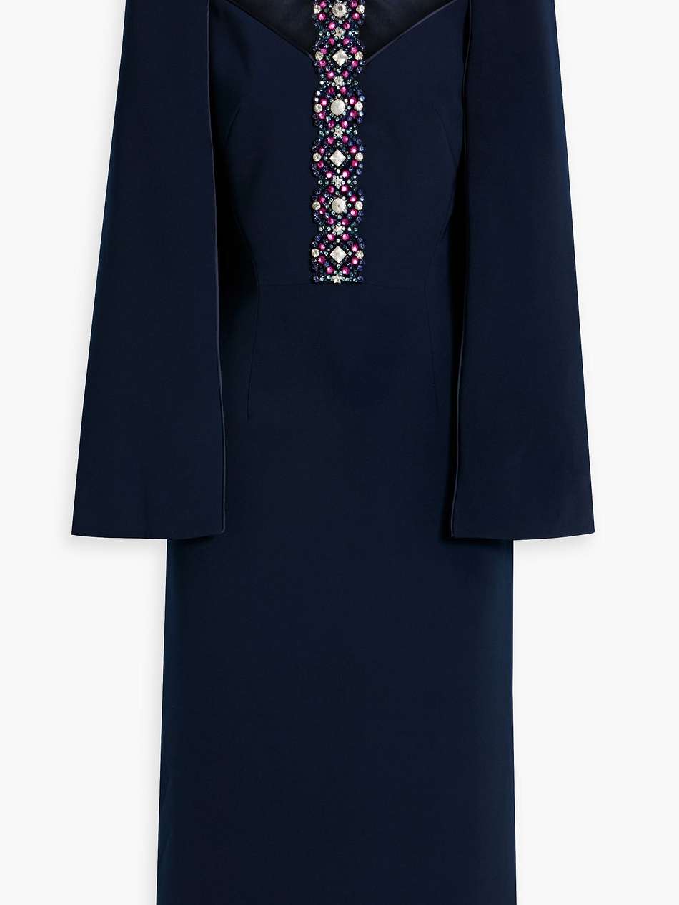embellished cape-effect crepe midi dress