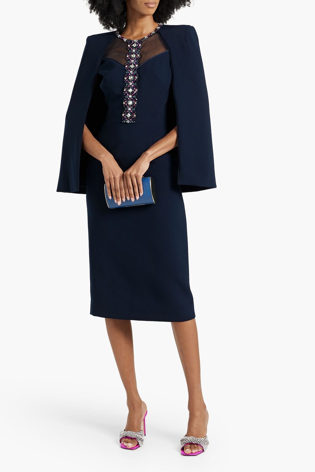 JENNY PACKHAM Embellished cape-effect crepe midi dress