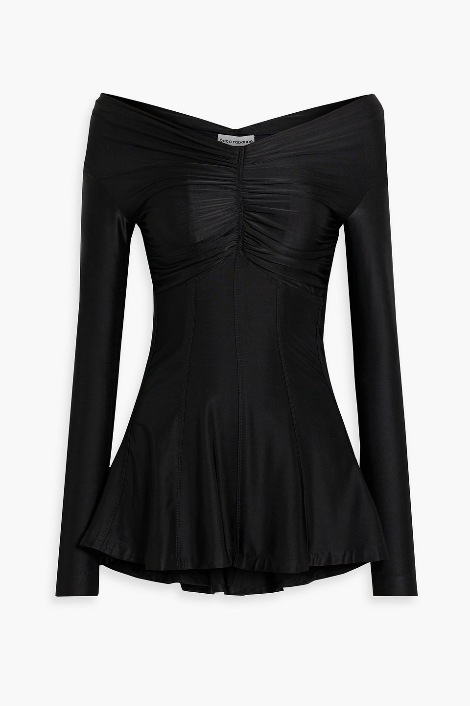 Rabanne Off-the-shoulder Ruched Stretch-jersey Peplum Top In Black
