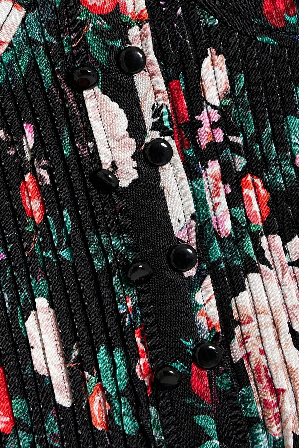 Rabanne Floral-print Pleated Long-sleeve Bustier Top In Black