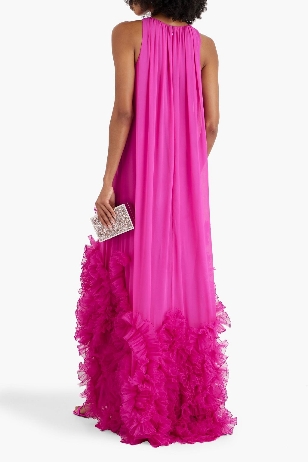 BADGLEY MISCHKA シフォン ロングドレス ラッフル付き
