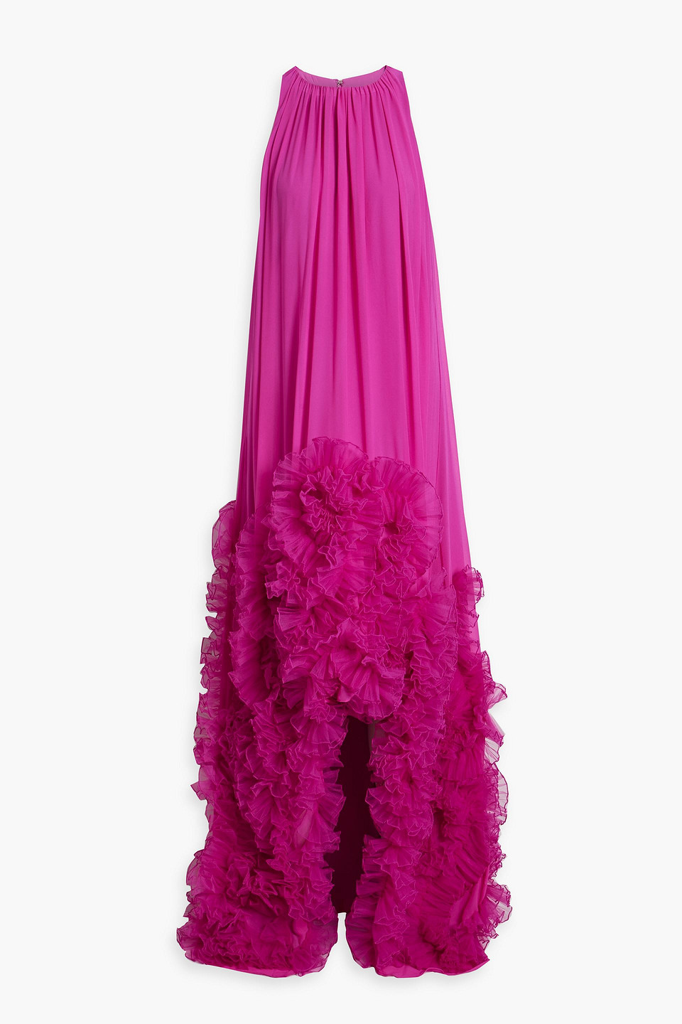 Badgley Mischka Ruffled Chiffon Gown In Magenta