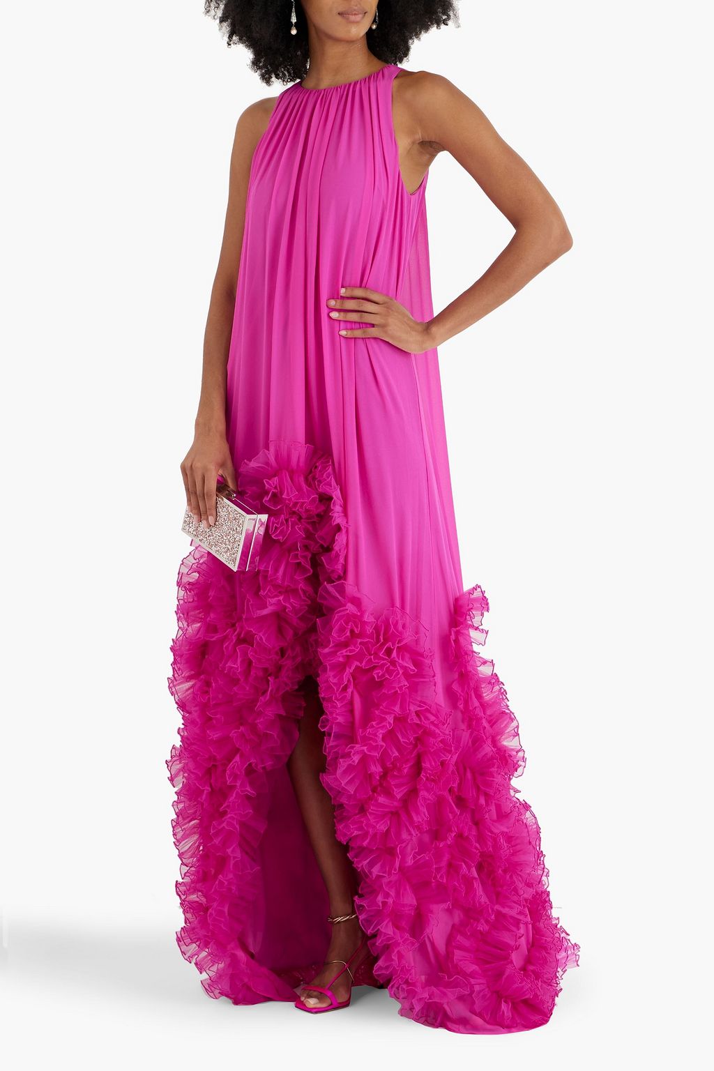 BADGLEY MISCHKA シフォン ロングドレス ラッフル付き
