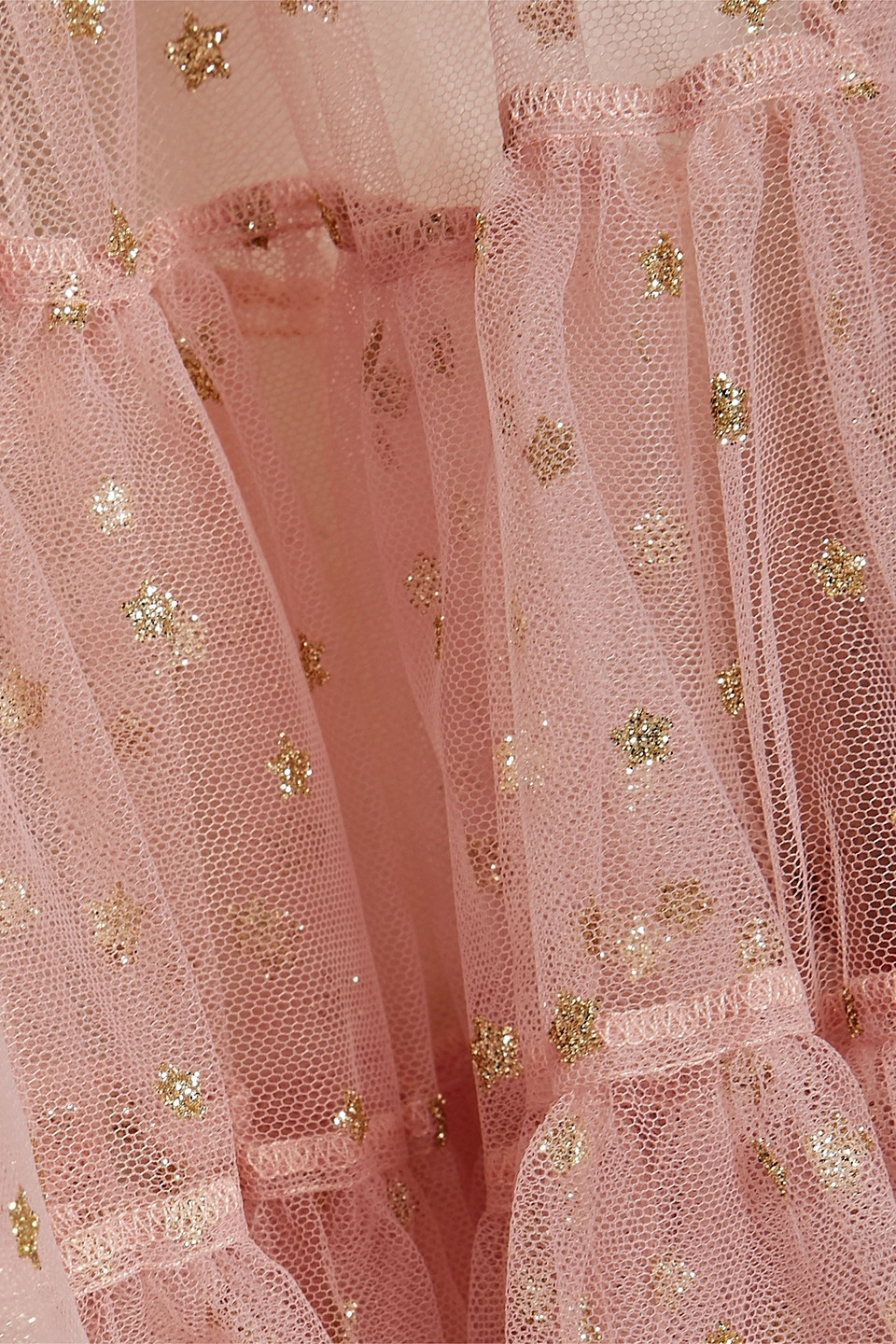Red Valentino Pussy-bow Tiered Glittered Tulle Mini Dress In Pastel Pink