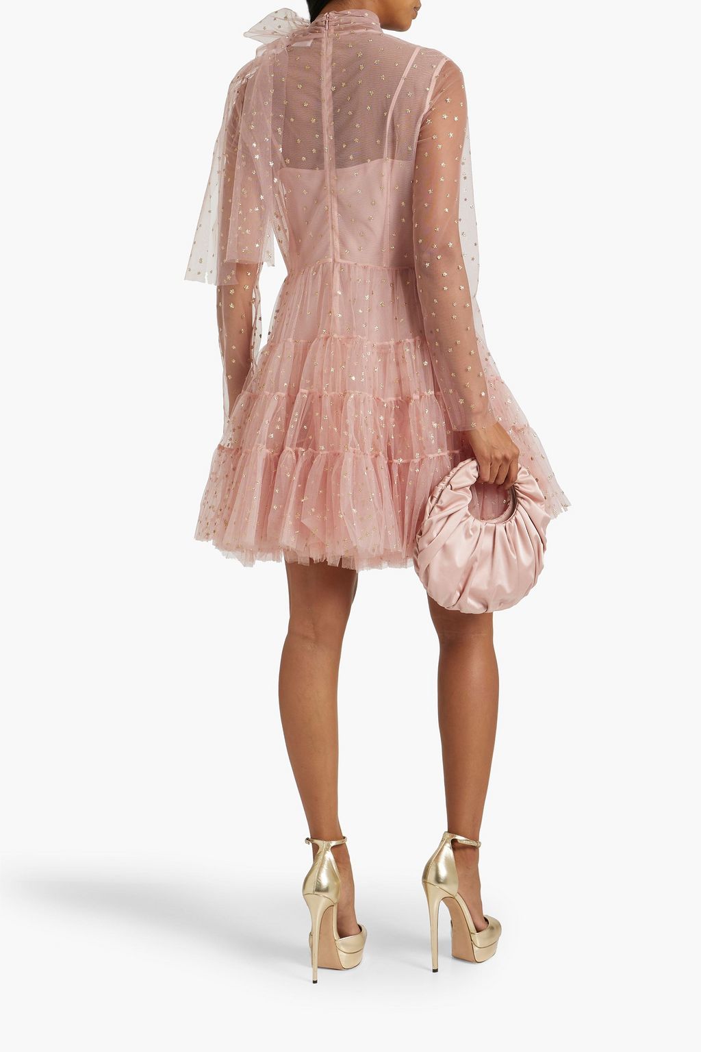 REDVALENTINO Pussy-bow tiered glittered tulle mini dress