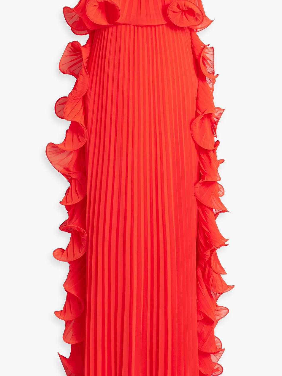 strapless ruffled plissé-chiffon gown