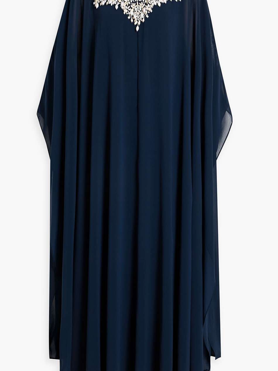 cape-effect bead-embellished chiffon gown