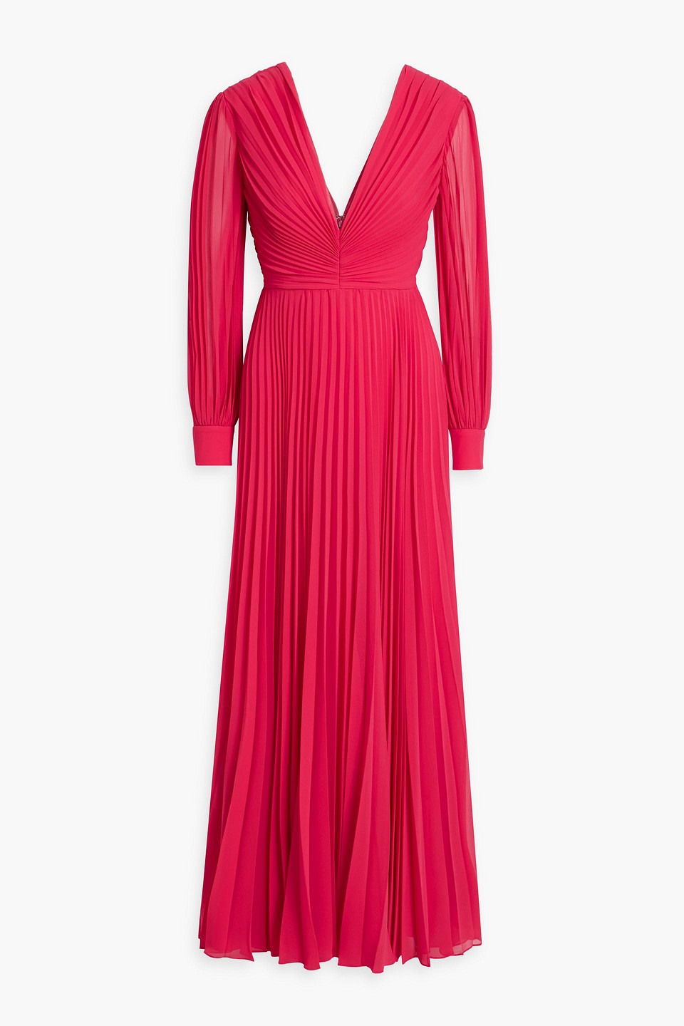 Badgley Mischka Plissé-chiffon Gown In Papaya