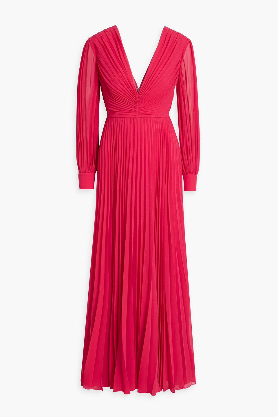 Badgley Mischka Plissé-chiffon Gown In Papaya