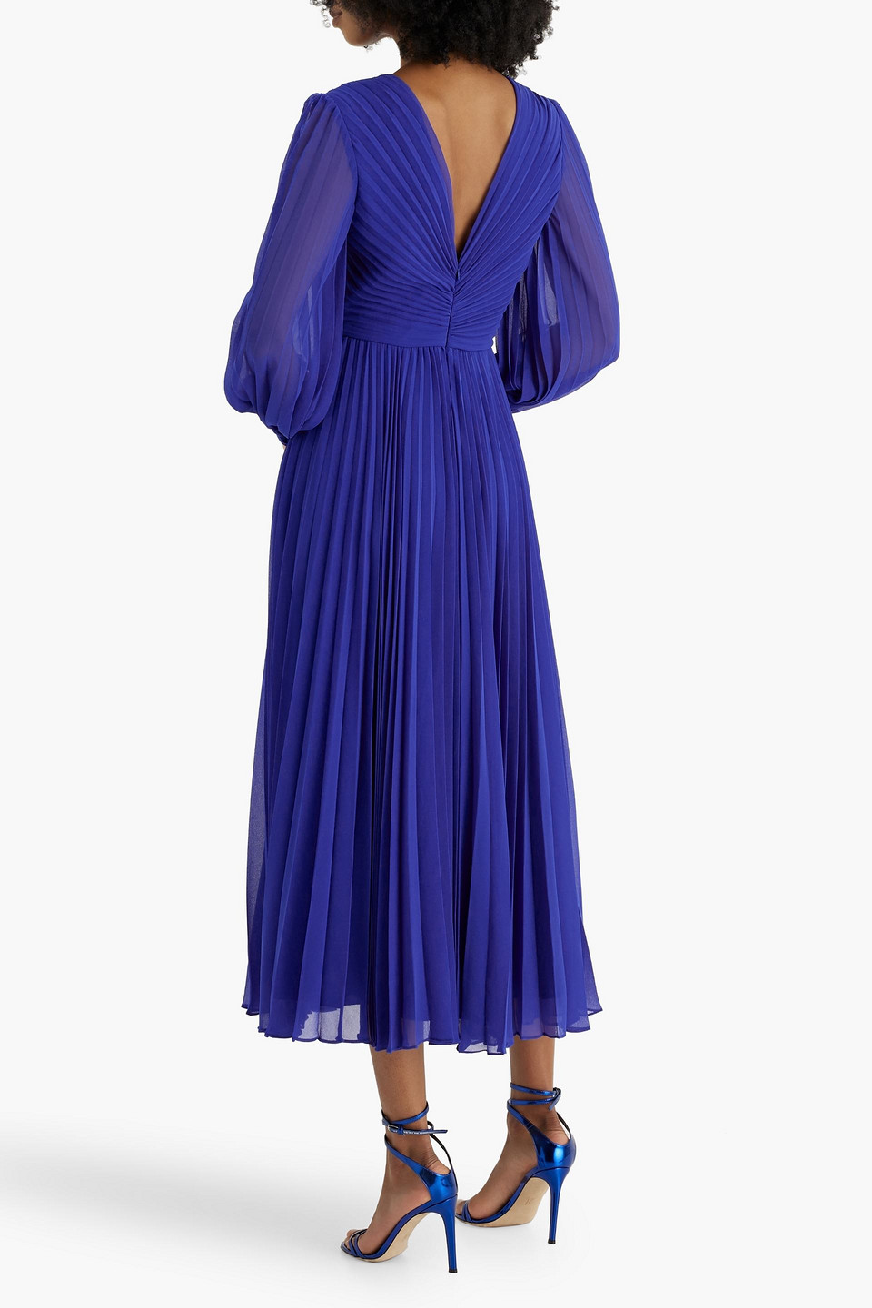 Badgley Mischka Plissé-chiffon Midi Dress In Royal Blue