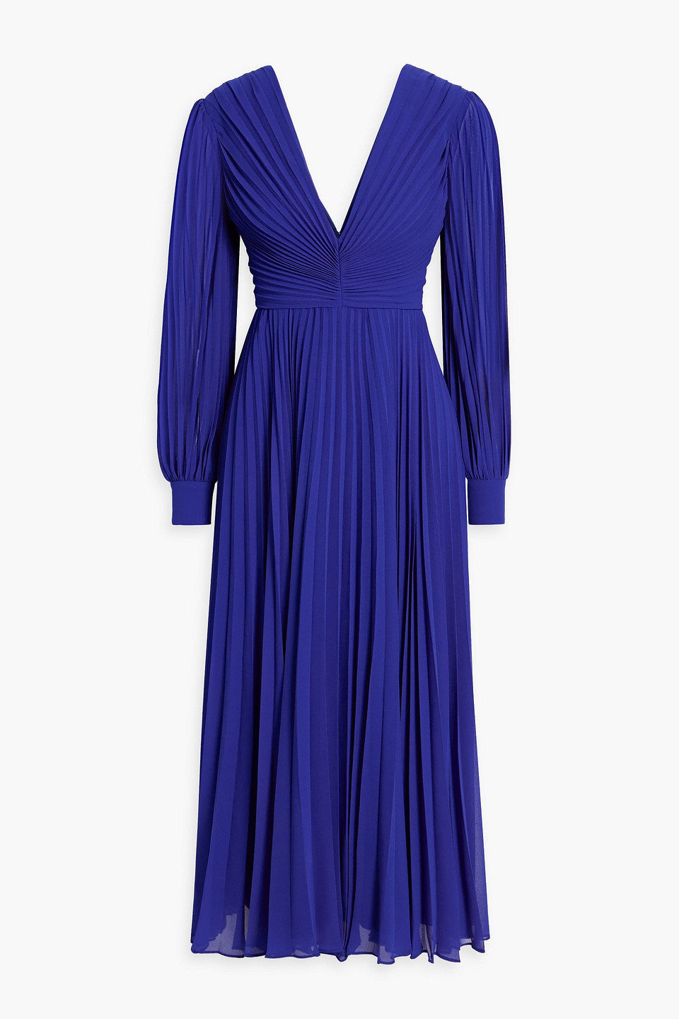 Badgley Mischka Plissé-chiffon Midi Dress In Royal Blue