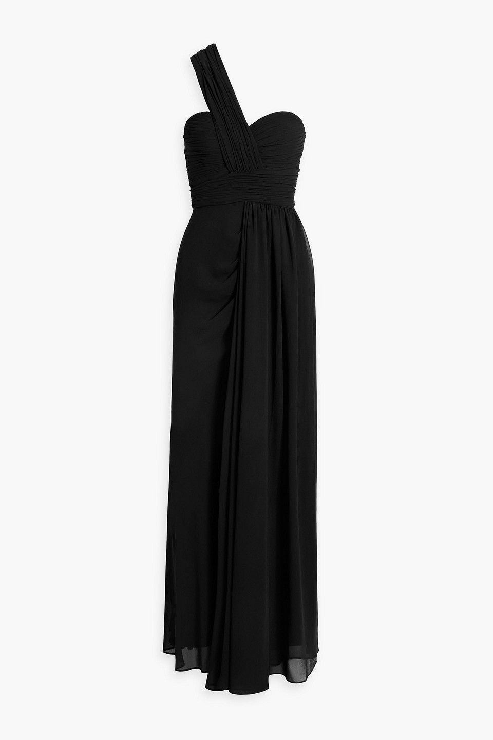 Badgley Mischka One-shoulder Draped Chiffon Gown In Black