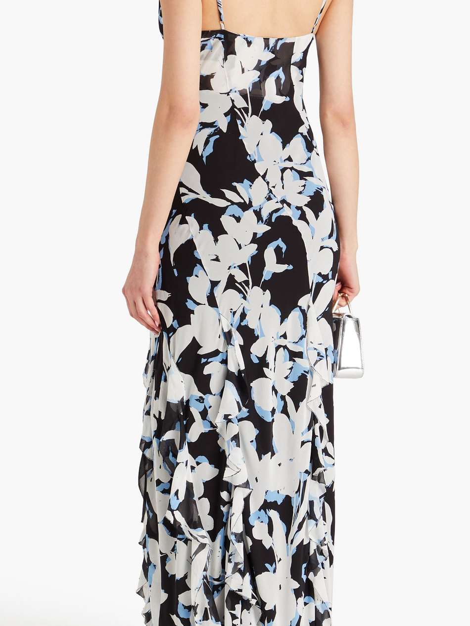 kamila ruffled printed silk-georgette gown