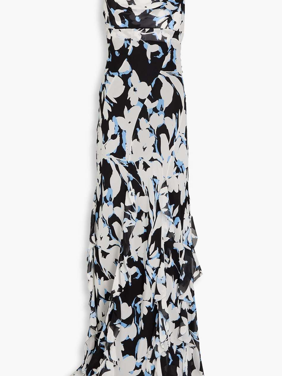 kamila ruffled printed silk-georgette gown