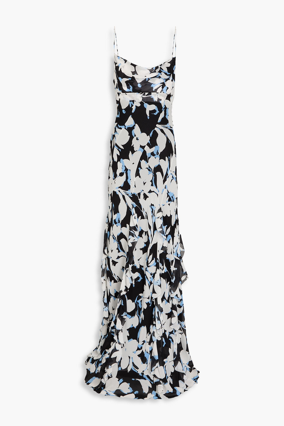 Nicholas Kamila Ruffled Printed Silk-georgette Gown In Schwarz