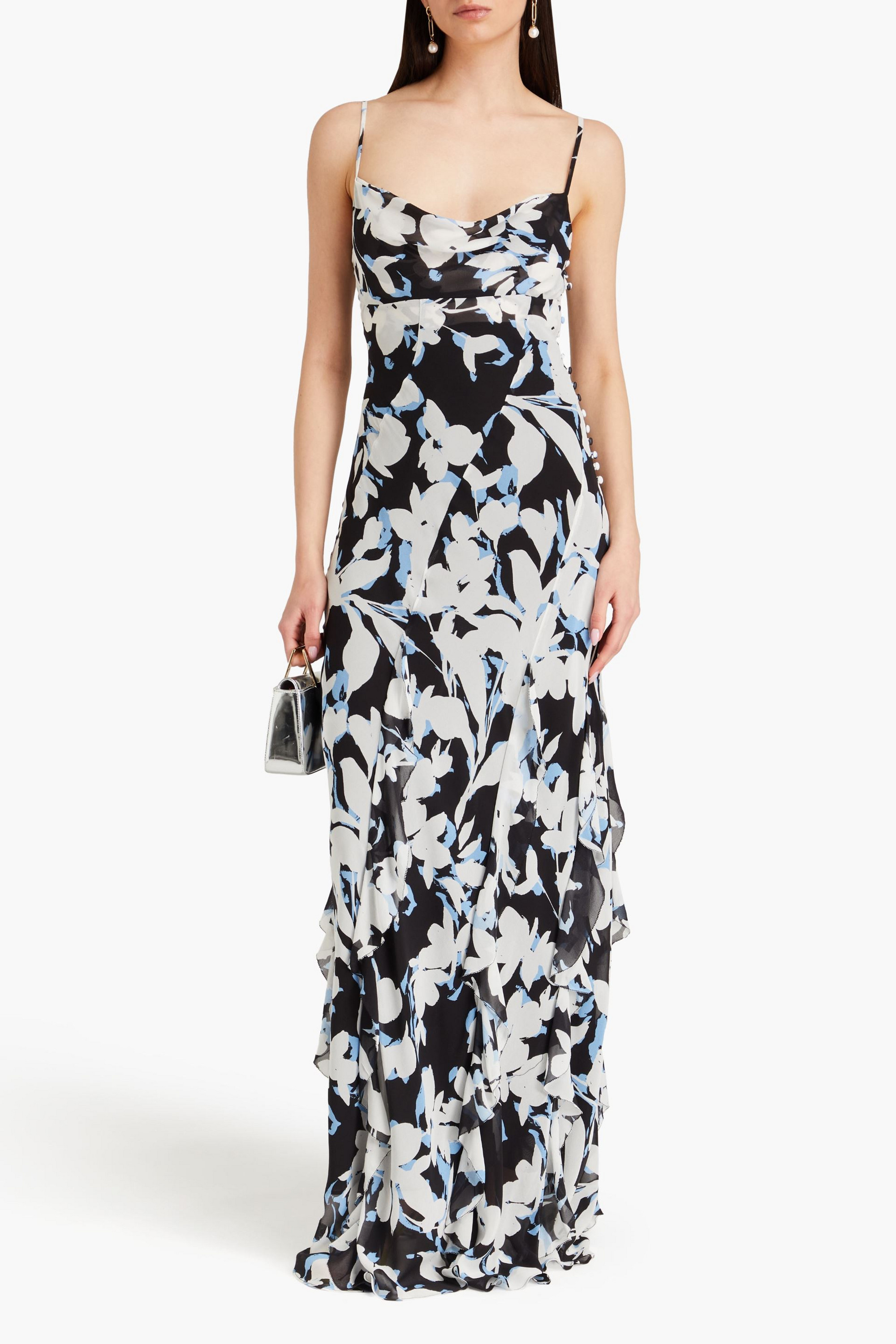 NICHOLAS Ruffled printed silk-georgette gown