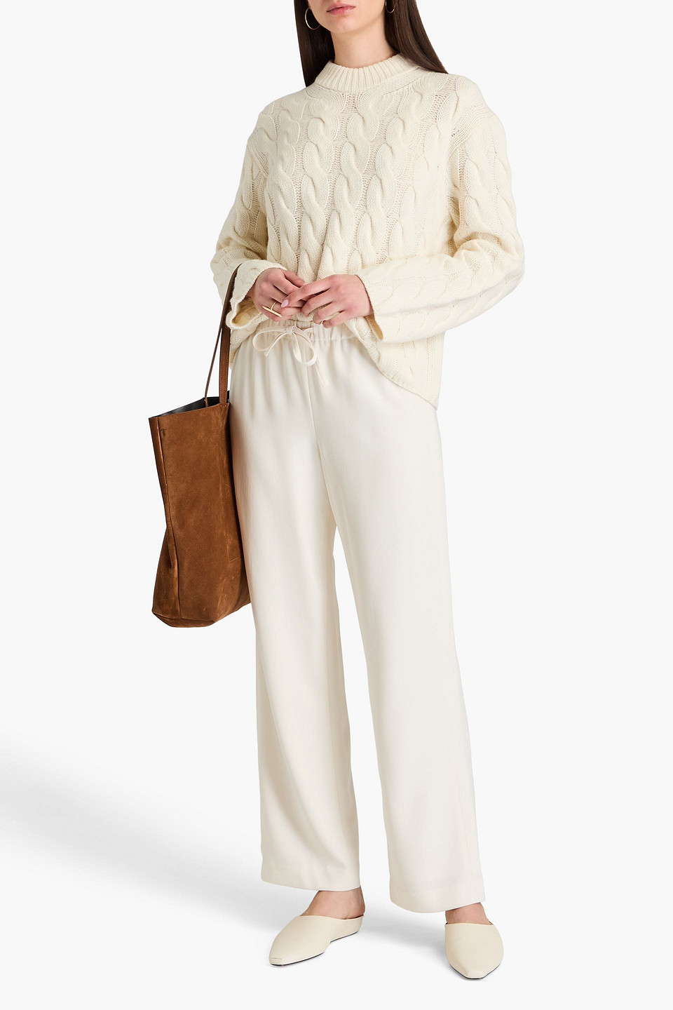 Theory Cable-knit Wool And Cashmere-blend Sweater In Ivory
