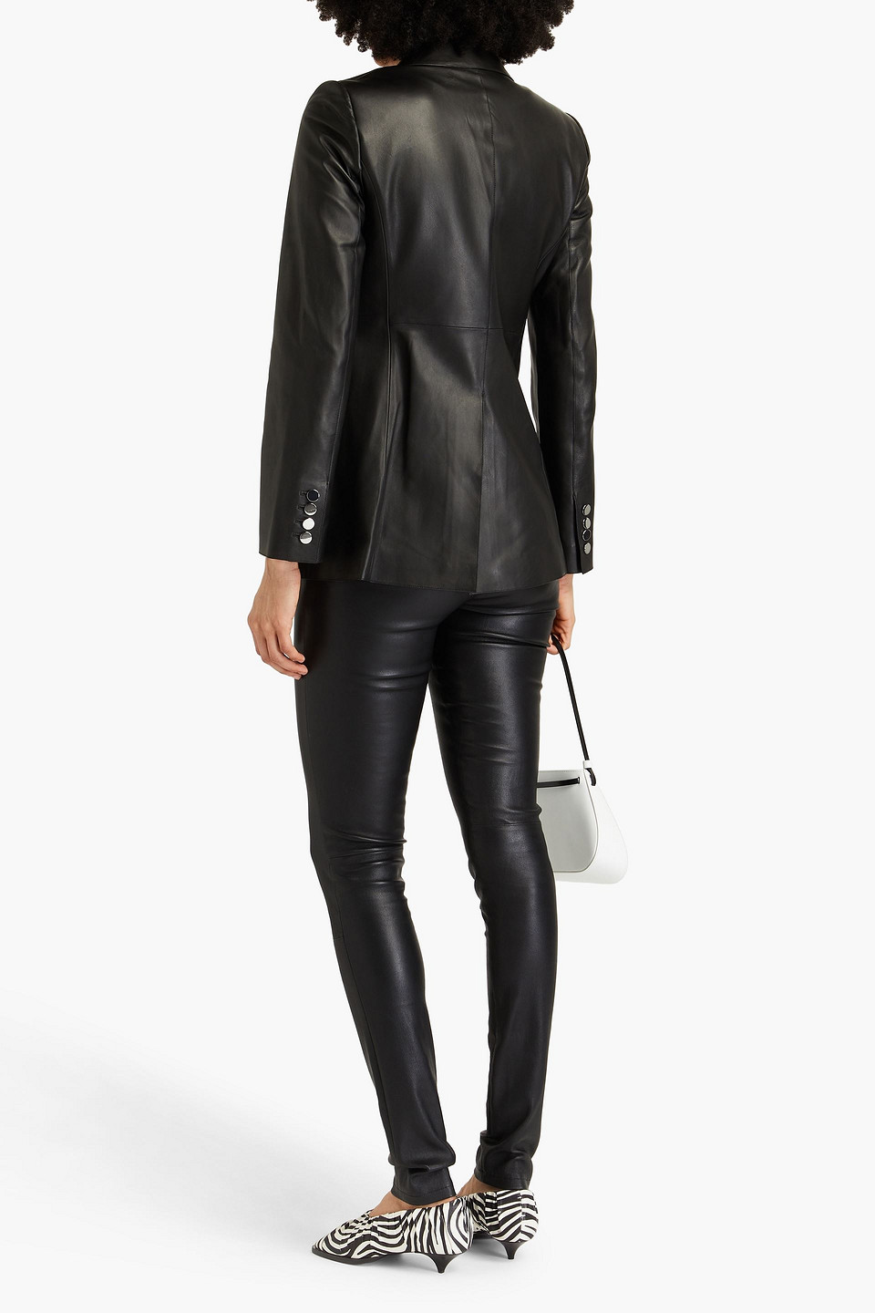 Theory Single Button Leather Blazer In Black