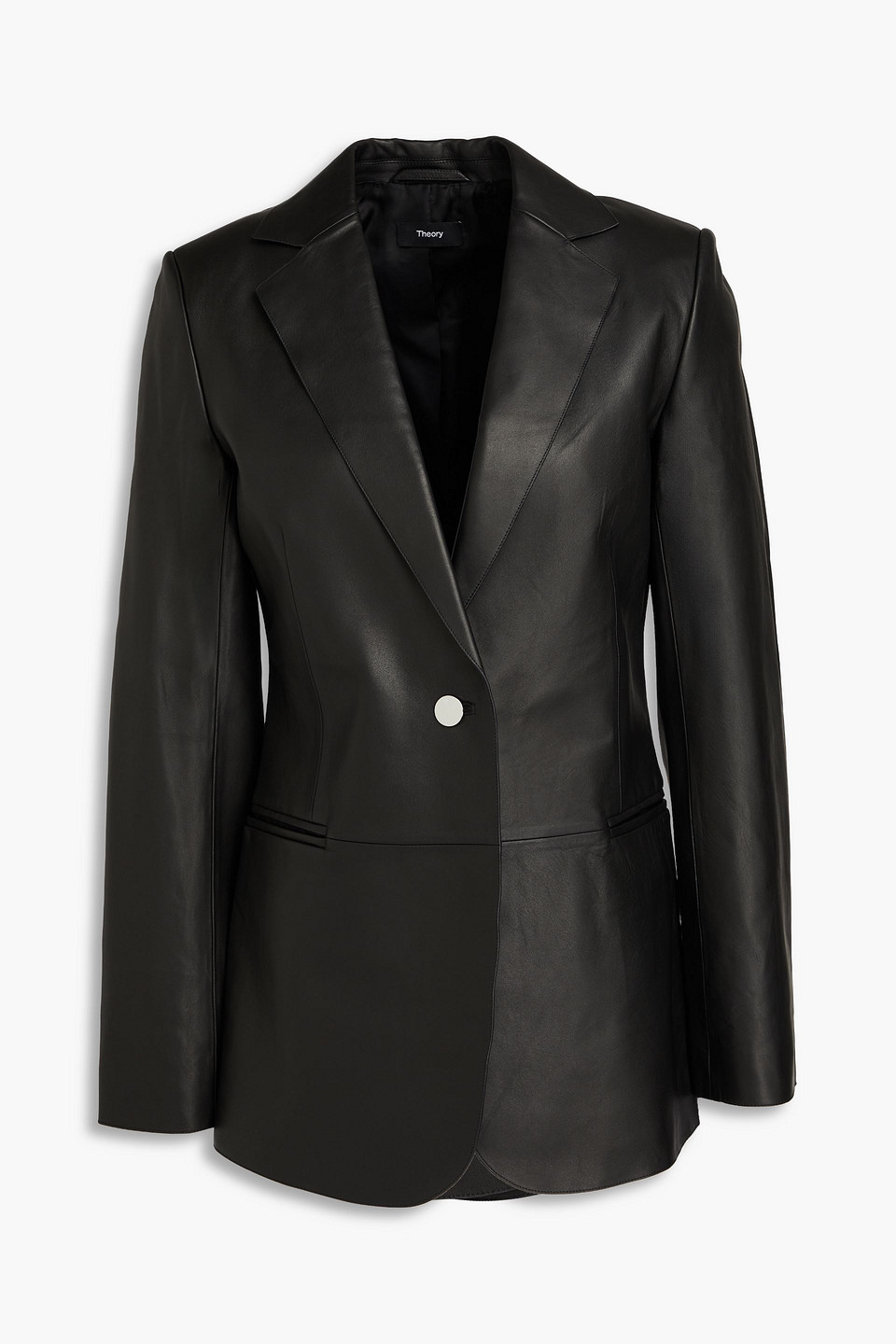 Theory Single Button Leather Blazer In Black