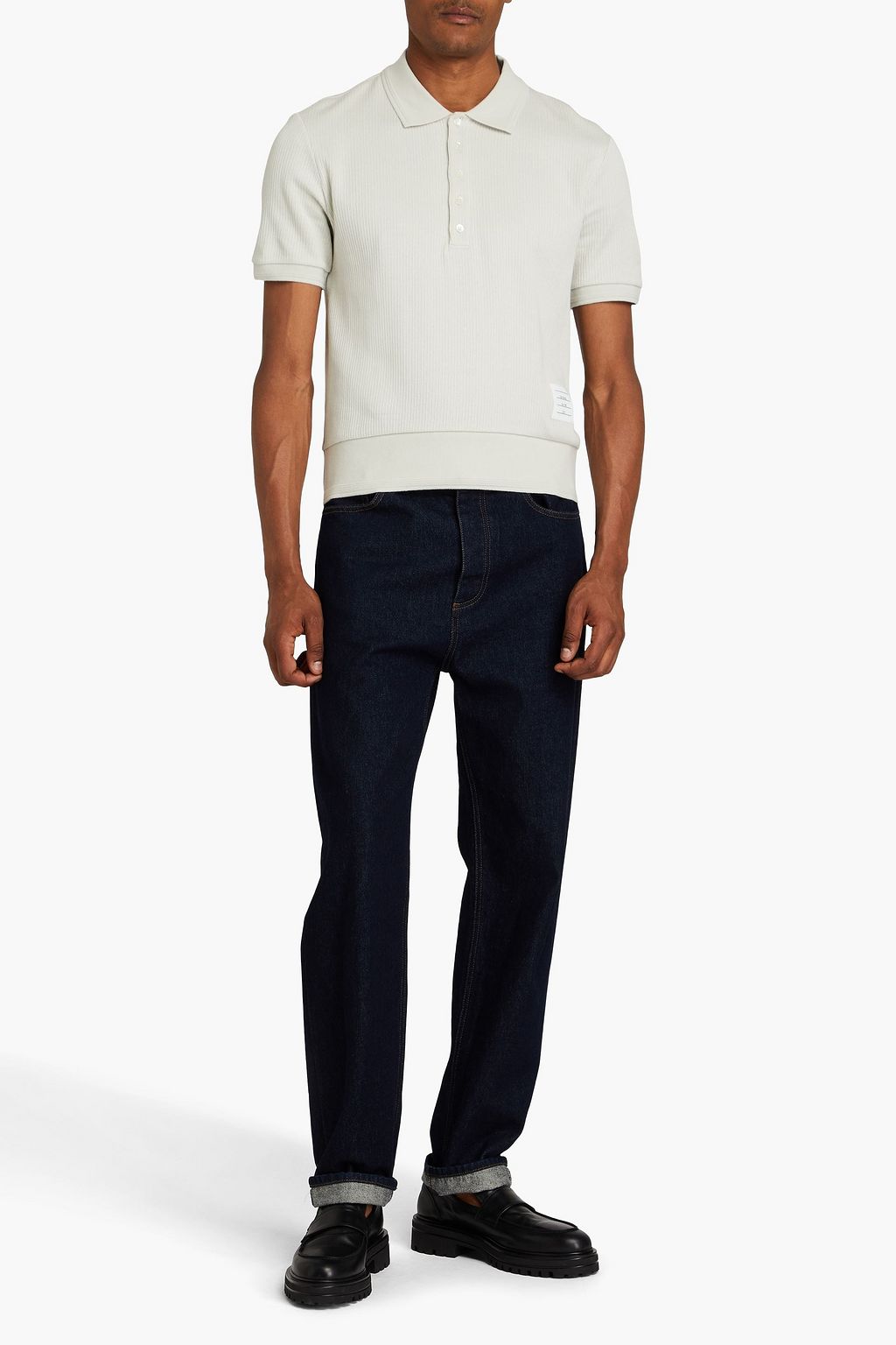 THOM BROWNE Ribbed cotton polo shirt
