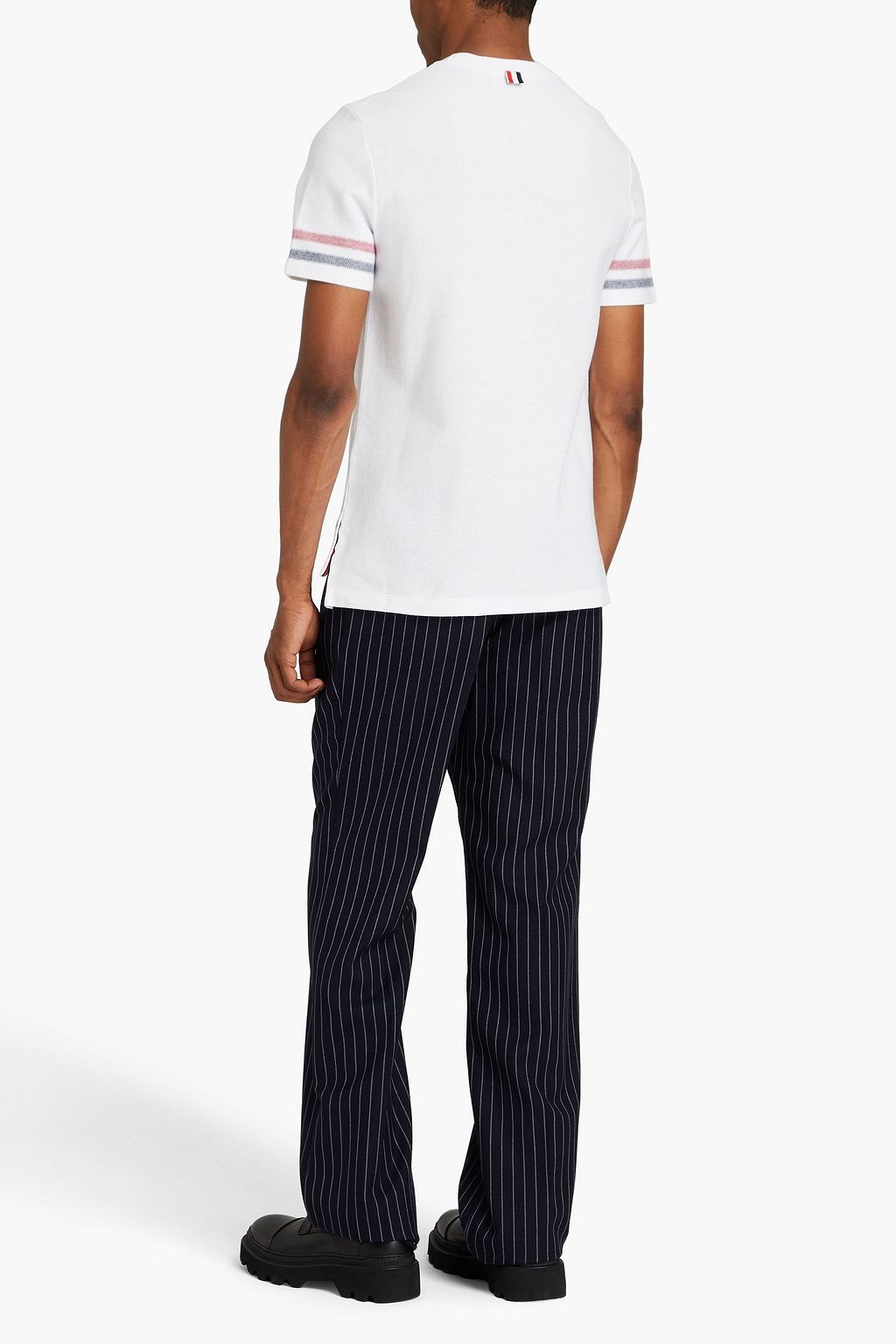 THOM BROWNE تي شيرت من القطن بحواف مخططة