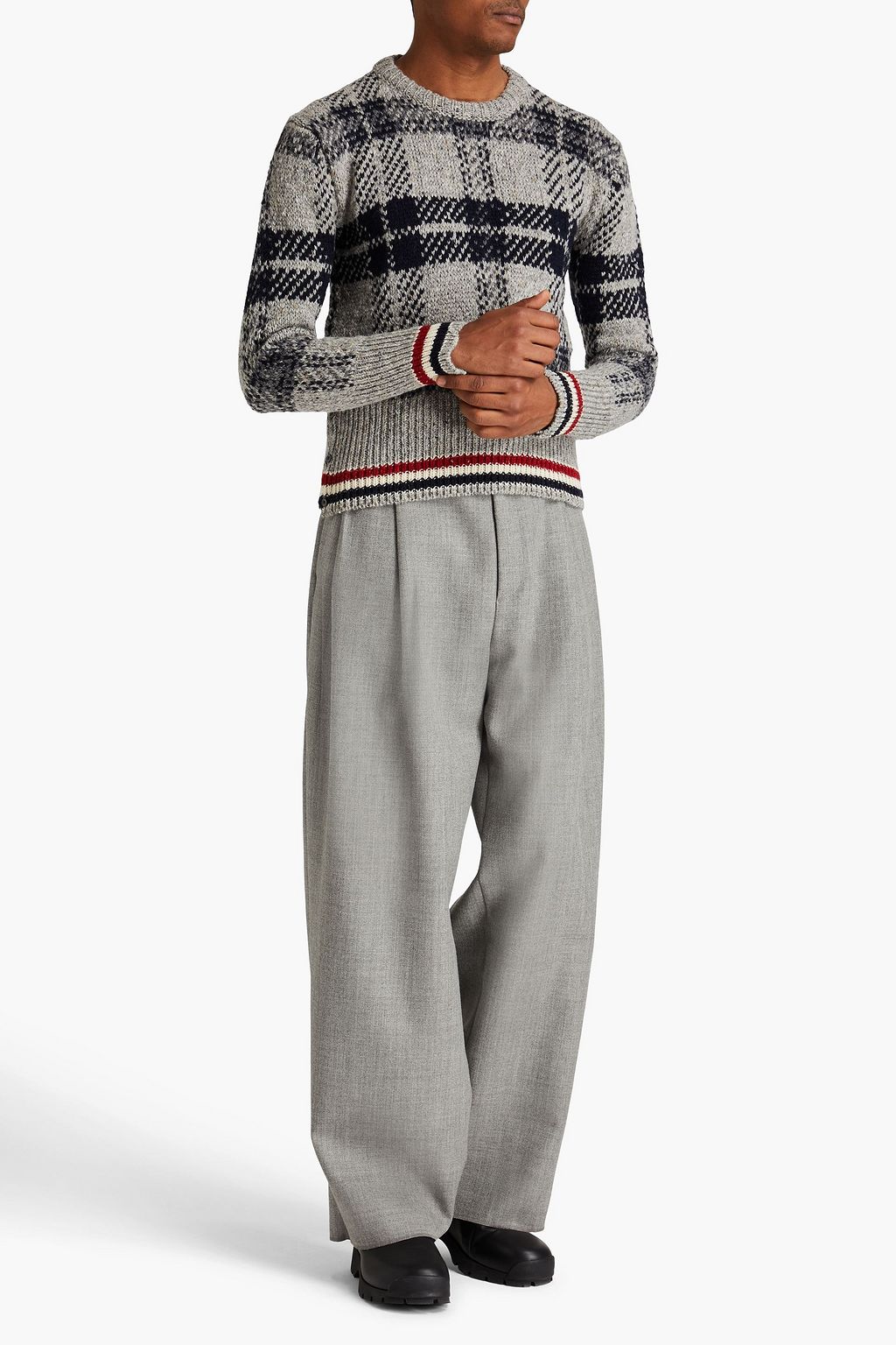 THOM BROWNE Pullover mit schmaler Passform aus Jacquard-Strick aus einer Woll-Mohairmischung