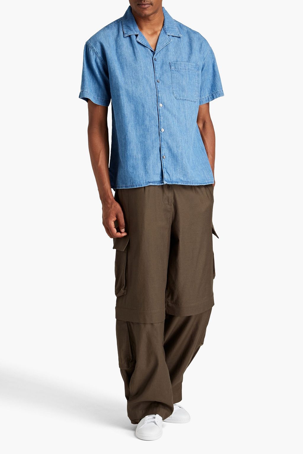 FRAME Cotton and linen-blend chambray shirt