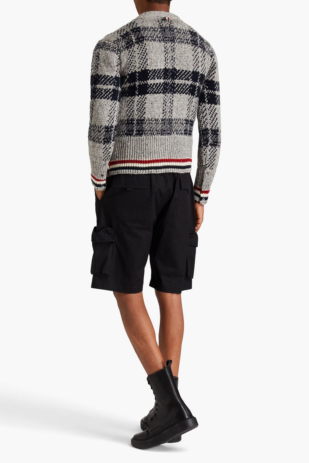 THOM BROWNE Checked jacquard-knit wool and mohair-blend cardigan