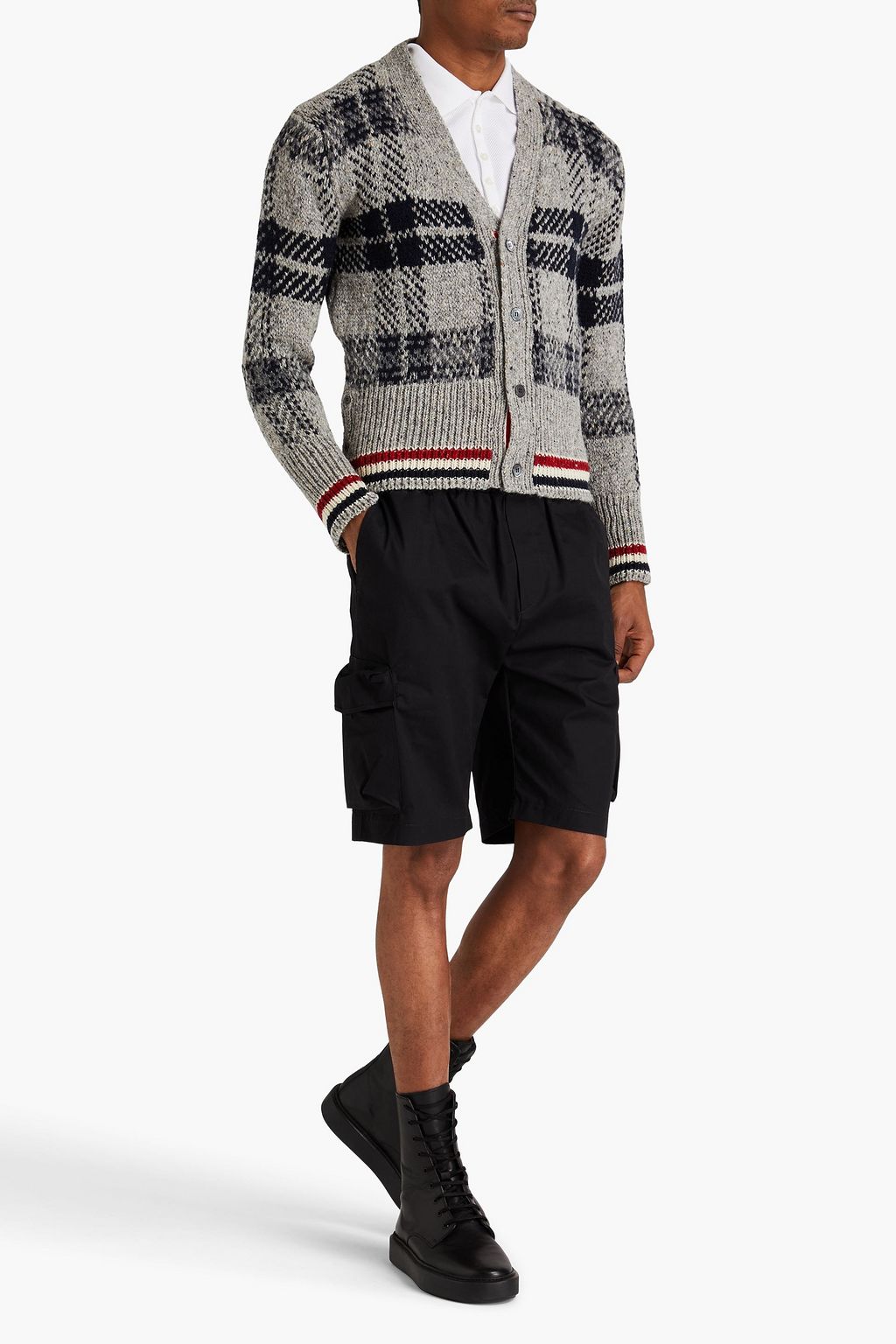 THOM BROWNE Checked jacquard-knit wool and mohair-blend cardigan